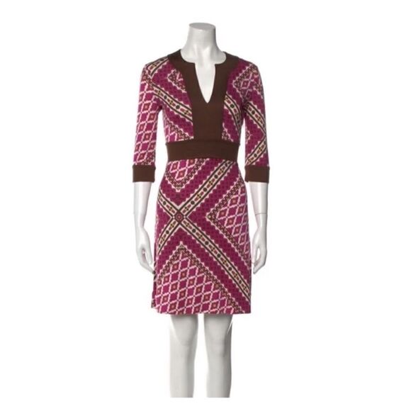 Tory Burch 100% Silk Tunic Pink Geometric Design Dress Size M